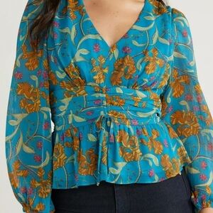Sofia Jeans Women's Floral, Modern Fit, Chiffon Peplum, Versatile, Blouse Sz M